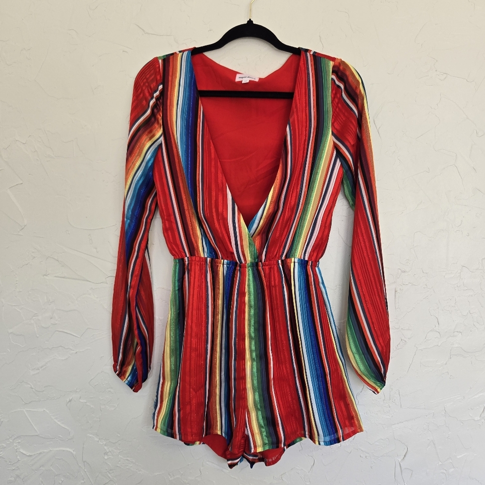 Revolve Superdown Rainbow Stripe Long Sleeve Romp… - image 2